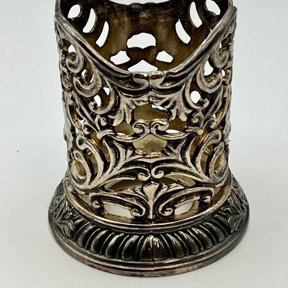 Vintage Neiman Marcus Silver Plated Filigree Glass Candle Holder Italy 3' Tall - Picture 1 of 7